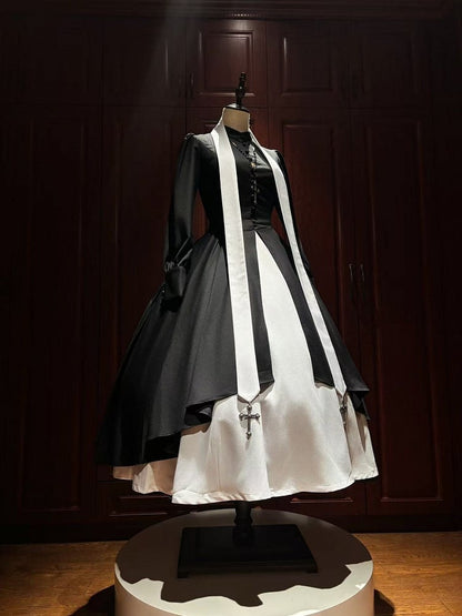 Black and White Nun Lolita Long Sleeves Dress
