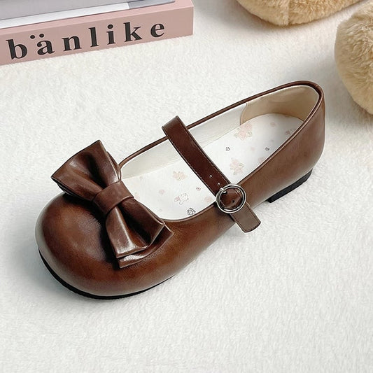 Brown Sweet Lolita Round Toe Mary Janes - Circle Buckle & Bow Accents