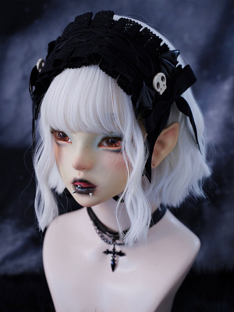 Handmade Skulls Ruffled Lace Black Gothic Hairband