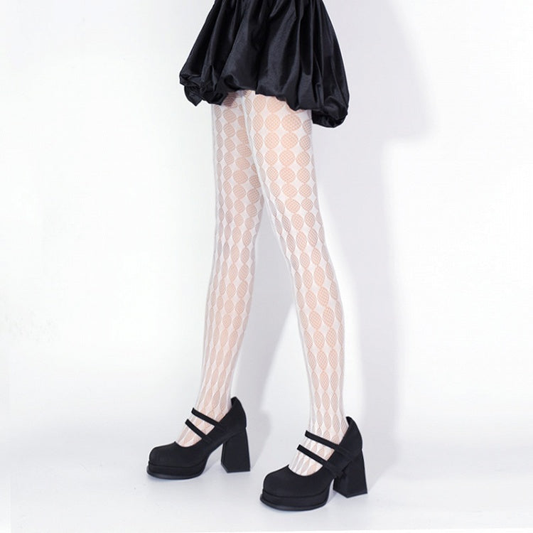 Black / White Diamond Pattern Fishnet Tights