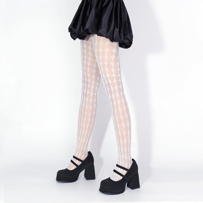 Black / White Diamond Pattern Fishnet Tights