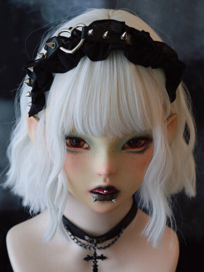 Black Gothic Ruffle Trim Decorated Studs With Heart Design KC