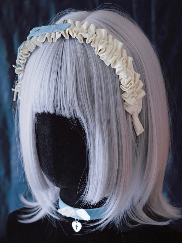 Heart Design Blue and White Cross Charm Ruffled KC with Pins