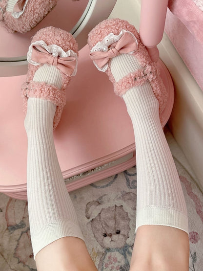 White Striped Pattern Lolita Calf Socks