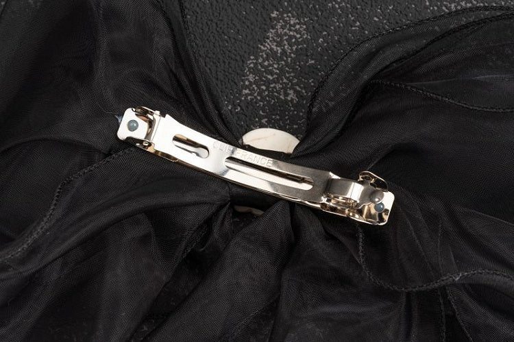 Gothic Skull Wings Black Organza Big Bow Hairclip