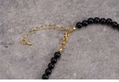 Silver Cross Pendant Gothic Black Beads Necklace