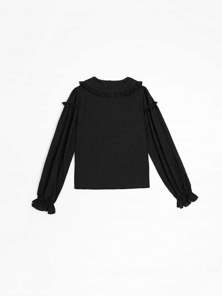 Plus Sizes Available Black Ruffle Trim Peter Pan Collar Sweet Lolita Blouse