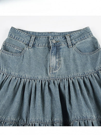 Blue Daily Kawaii Denim Skirt