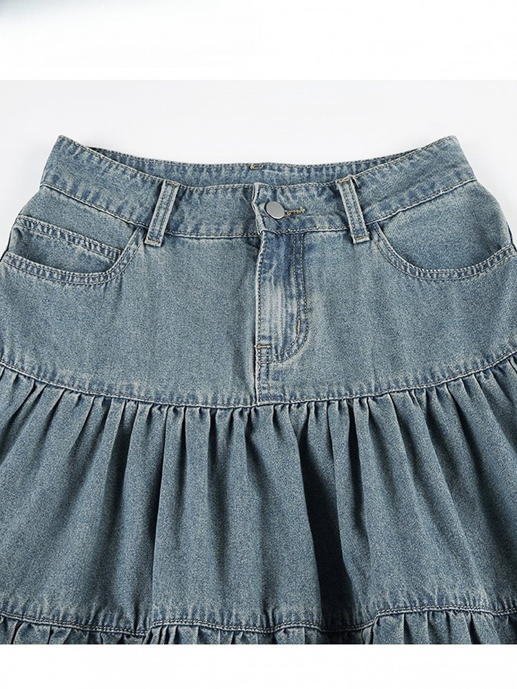 Blue Daily Kawaii Denim Skirt
