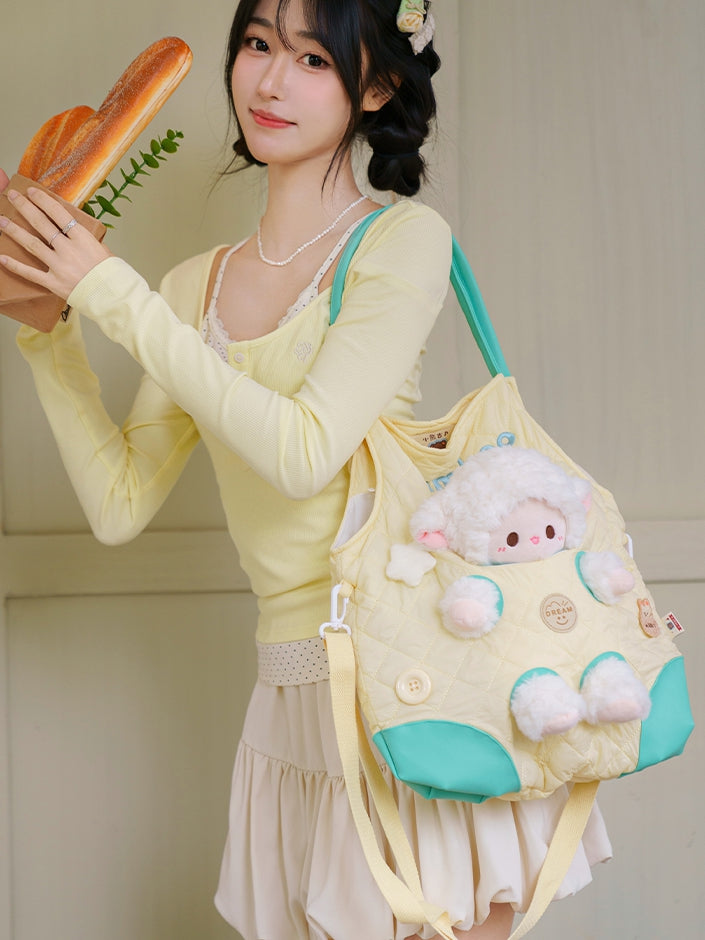 Yellow&Green Cut-out Design Crossbody Bag With 2 Options Detachable Plushie
