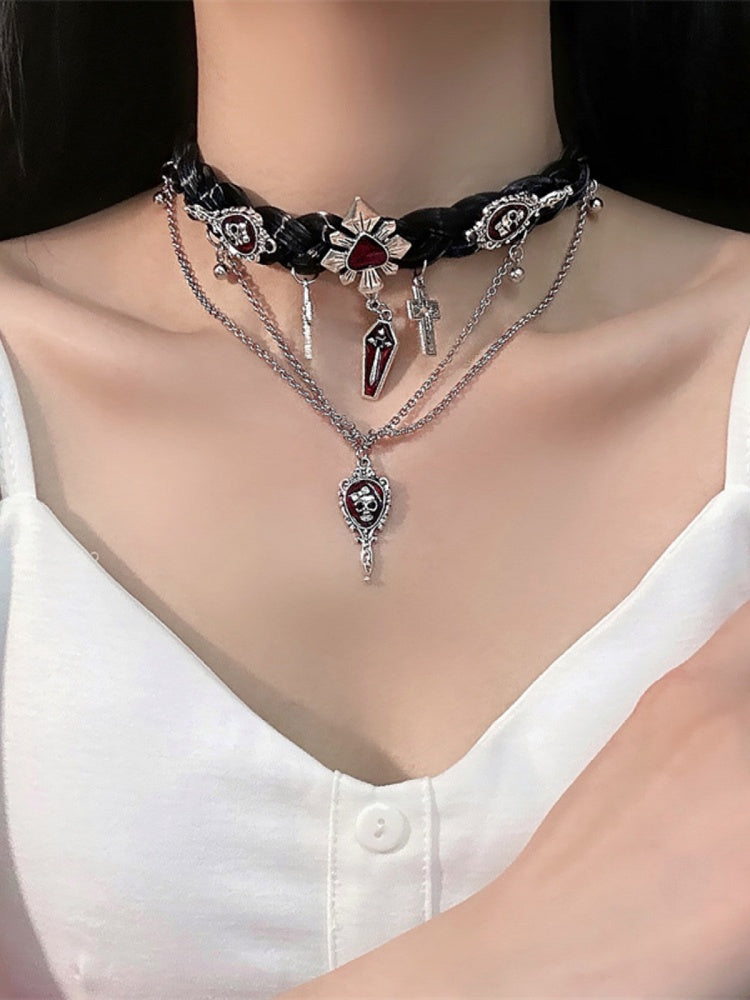 Black Cross and Skeleton Pendant Punk Choker