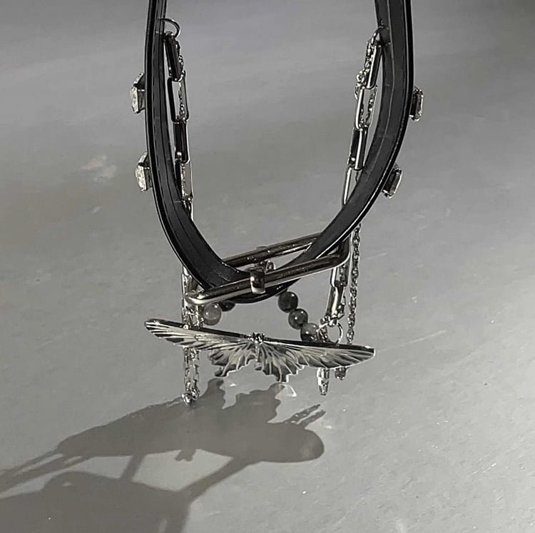 Black Butterfly Pendant PU Choker