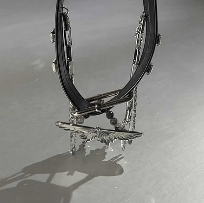 Black Butterfly Pendant PU Choker