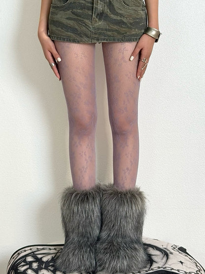 Brown/Purple/Black/White Y2K Floral Details Tights