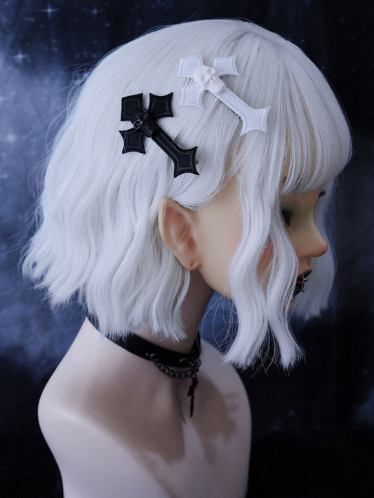Goth Black/ White Skull Cross Hairclip