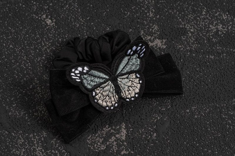 Embroidery Butterfly Black Scrunchie