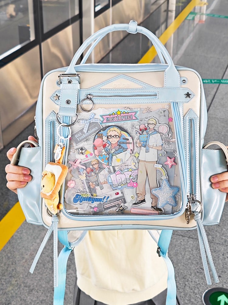 Blue Large Capacity Daily Ita Backpack With Cute Puppy Print