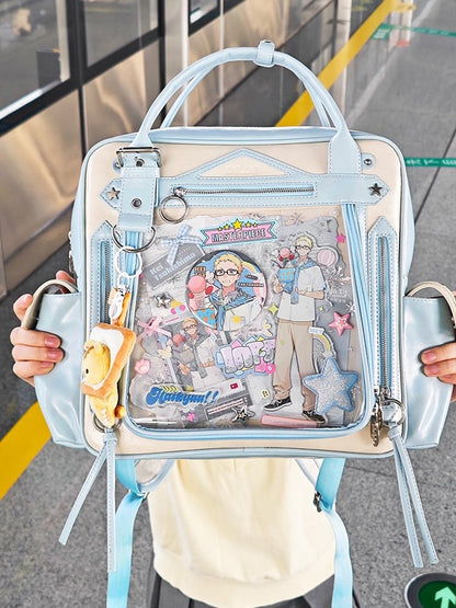 Blue Large Capacity Daily Ita Backpack With Cute Puppy Print