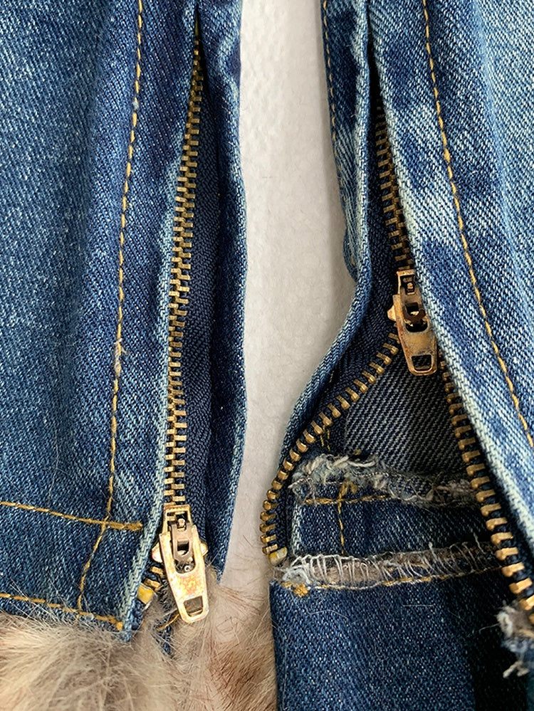 Blue Buckle Straps Flared Denim Leg Warmers