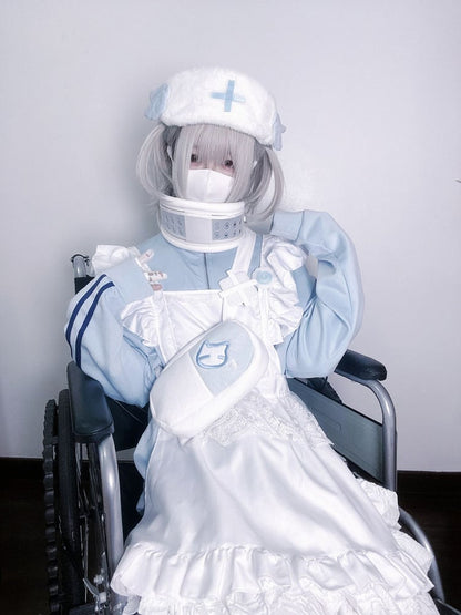 Kitty Embroidery Tenshi Kaiwai Bag Light Blue and White Yami Kawaii Crossbody