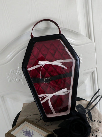 Black&Red Cross Decorated Coffin-Shaped 1/6 Scale BJD Doll Bag with Two Straps
