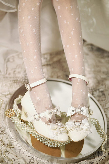White Gyaru Fashion Heart Cut-out Wedge Heels Mary Janes Jirai Kei Shoes