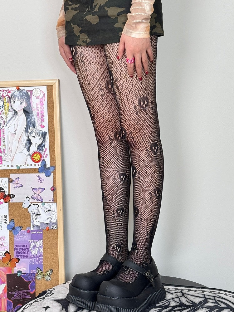 Black Punk Skeleton Pattern Tights