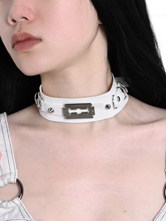 Punk Studs White Blade Design PU Choker