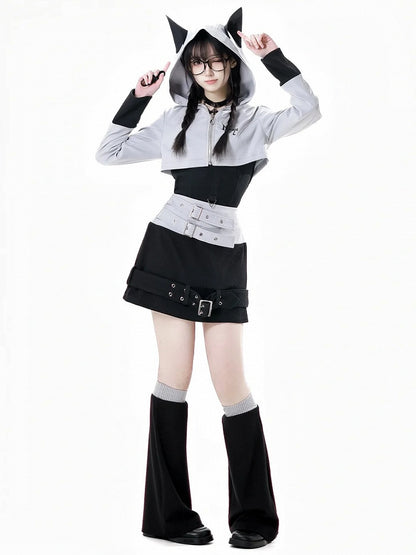 Black and Gray Colorblock Design 45CM Knitted Leg Warmers