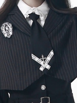 Black/Gray Pre-Tied Lace Cross Necktie with Metal Cross Accent