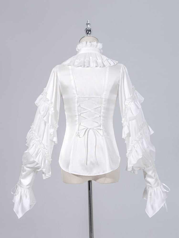 Ruffled High Neck Black Bead Chain and Cascading Ruffles Long Sleeves Siren Shirt