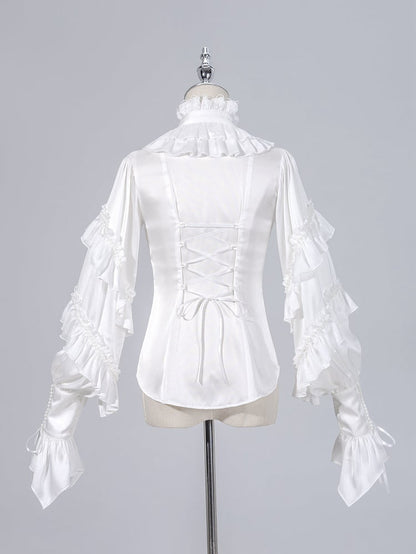 Ruffled High Neck Black Bead Chain and Cascading Ruffles Long Sleeves Siren Shirt