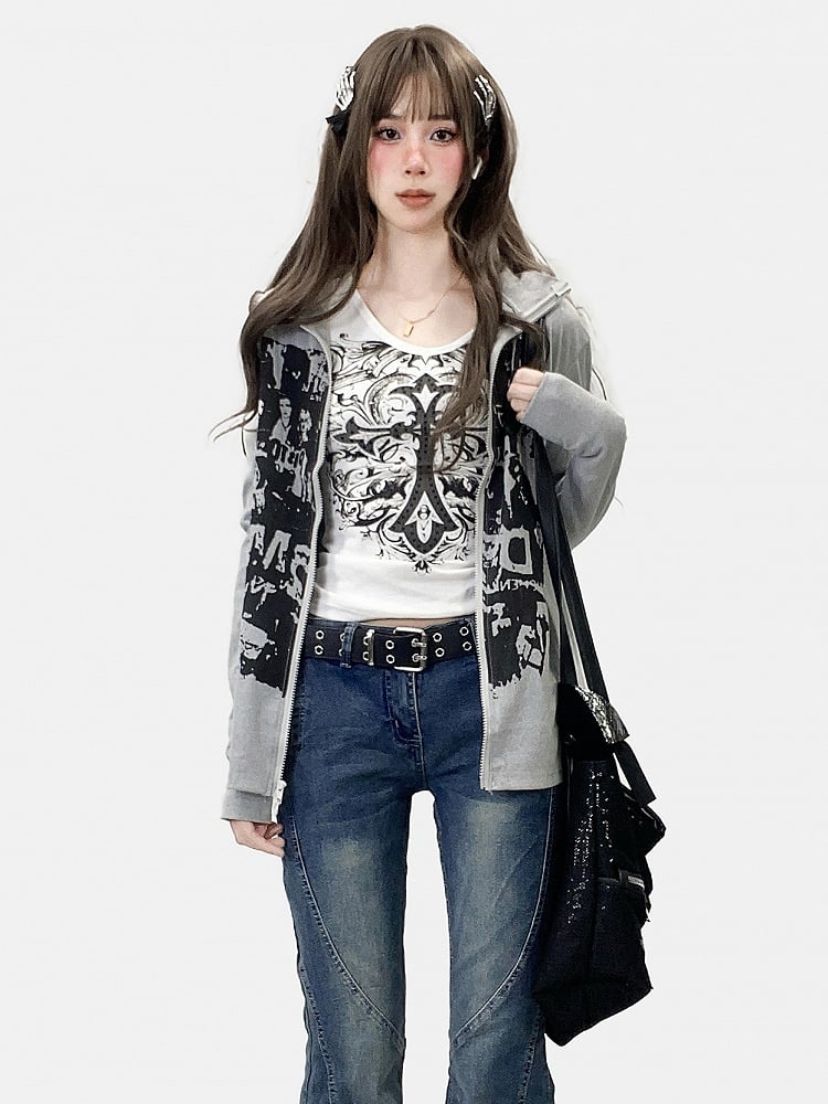 Gray Bittersweet Print Design Jacket