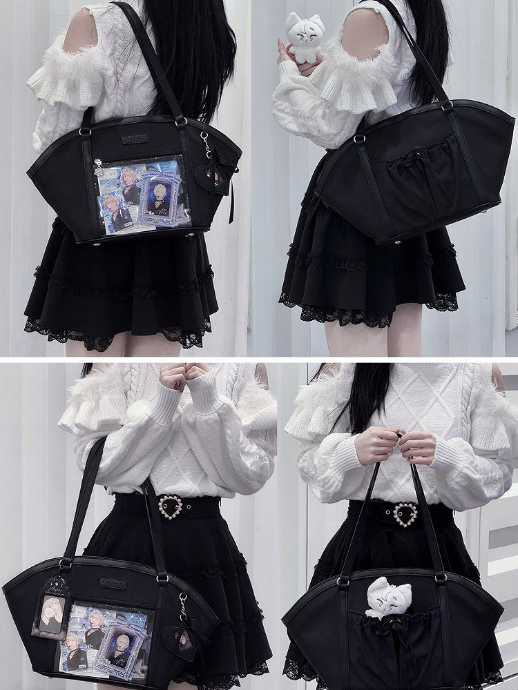 Black Fan-shaped Ita Shoulder Bag