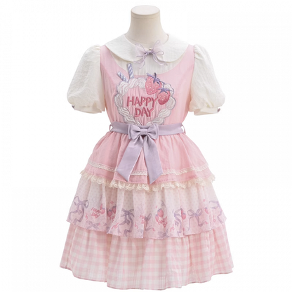 Pink Peter Pan Collar Strawberry Cake Embroidery Tiered Skirt Sweet Lolita Dress