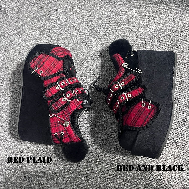 Punk Bunny Red Plaid and Black Y2K Platforms