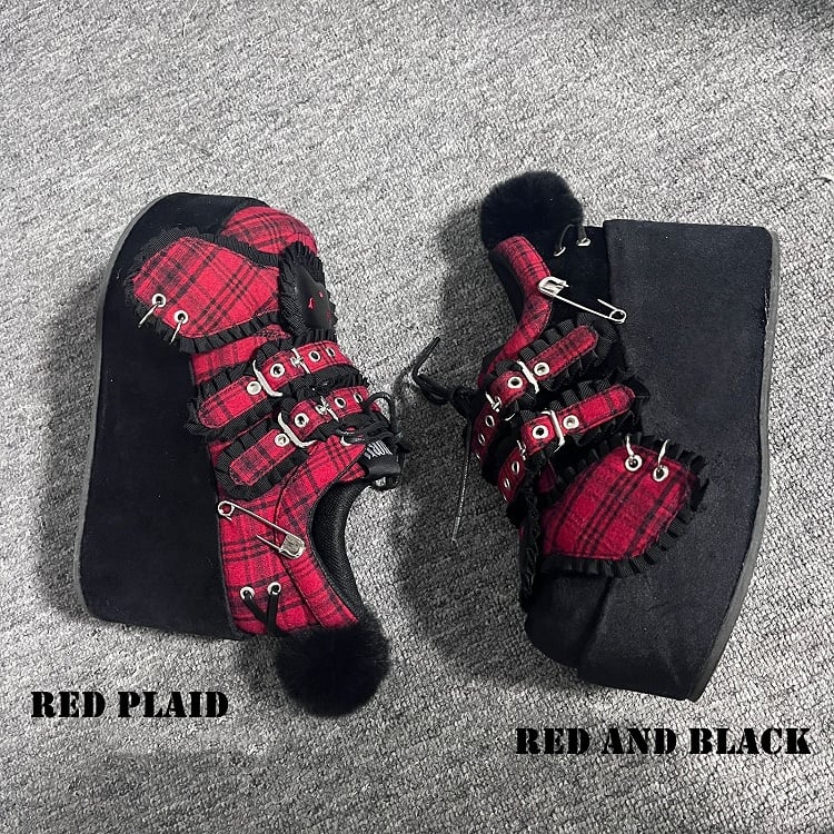 Punk Bunny Red Plaid Y2K Platforms