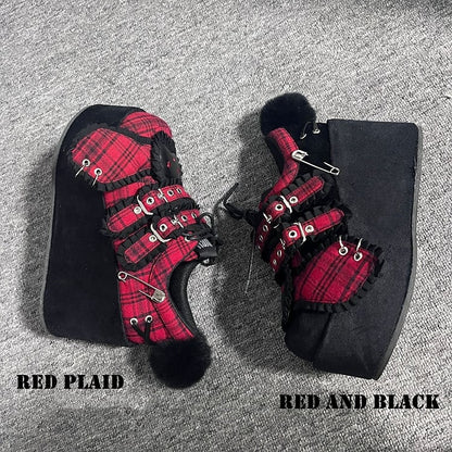 Punk Bunny Red Plaid Y2K Platforms