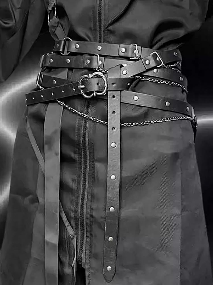 Black/Khaki Punk Chain Charm Waist Belt