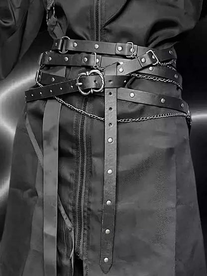 Black/Khaki Punk Chain Charm Waist Belt