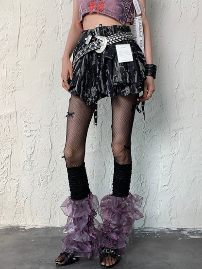 Blck&Purple Y2K Multi-layered Lace Trim Leg Sleeves