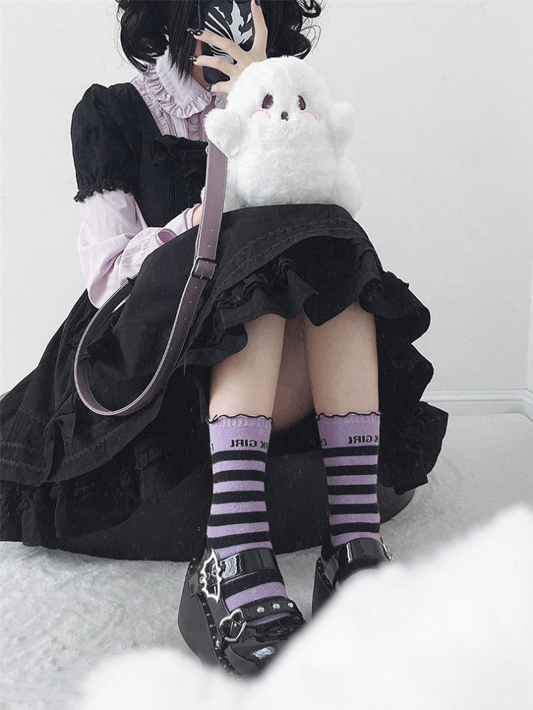 White Ghost-shaped Fleece Crossbody Bag With Taro Purple Straps