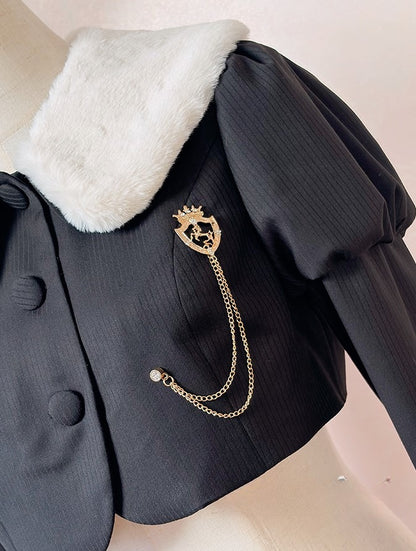 Golden Lolita Brooch with Rhinestones and Crown Motif