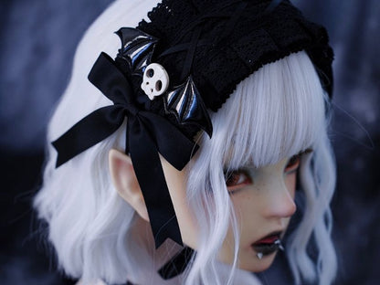 Handmade Skulls Ruffled Lace Black Gothic Hairband