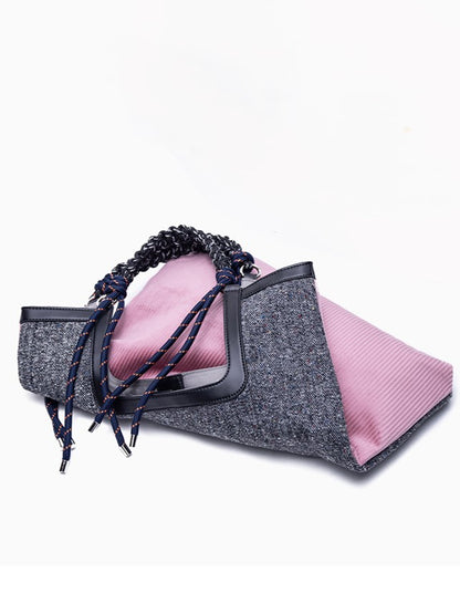 Large Capacity Dreamy Pink Woven Strap Corduroy Tote Bag