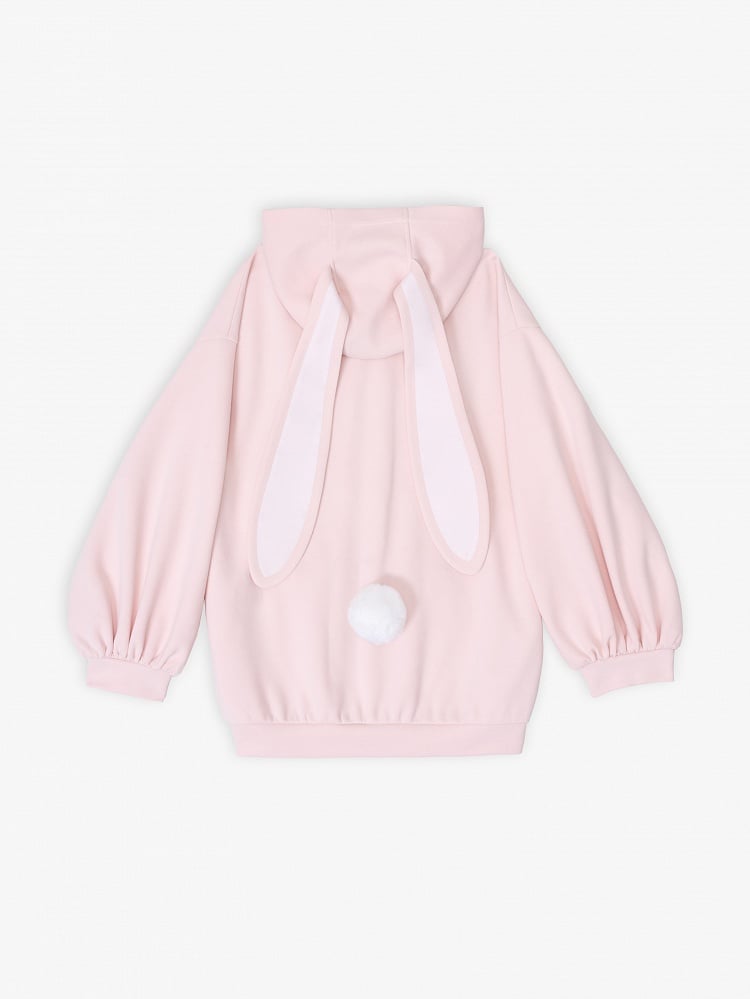 Cute Bunny Ears Design Light Pink Oversize Zip-up Hoodie