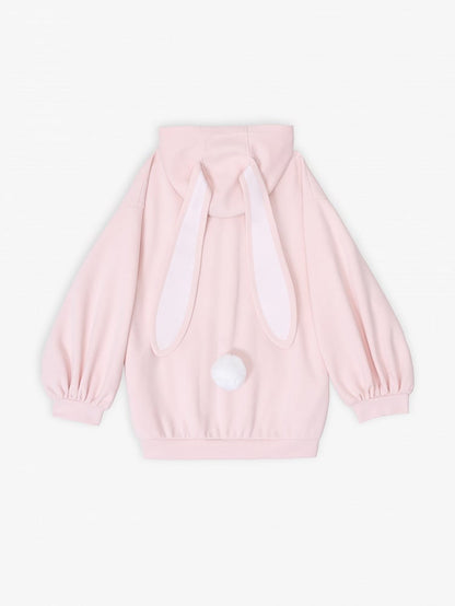 Cute Bunny Ears Design Light Pink Oversize Zip-up Hoodie