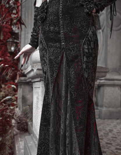 Romantic Goth Deep V-neck Sweetheart Neckline Vampire Mermaid Dress
