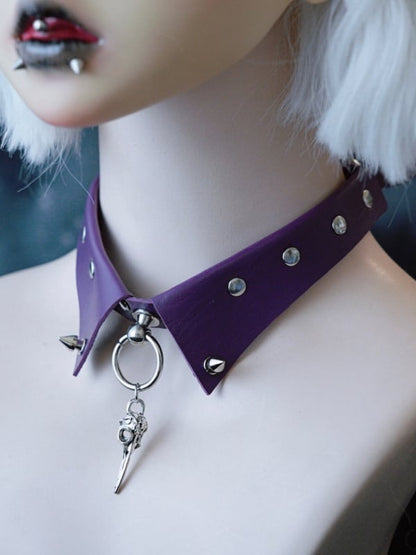 Purple Gothic Silver Bird Bone Pendant Studs Details Choker
