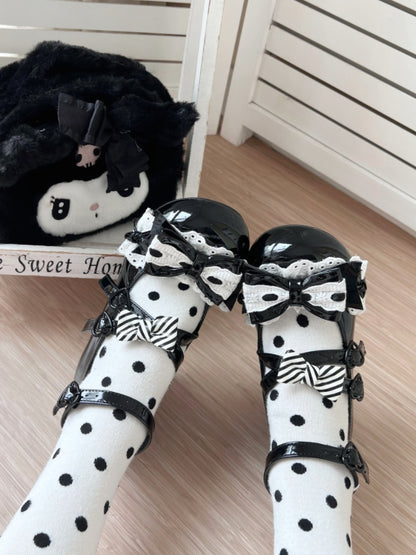 PU Black Sweet Lolita Mary Janes - Crisscross Design with Decorative Heart Buckle & Hidden Snap